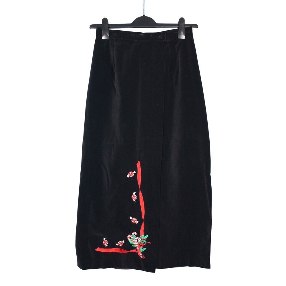 VTG EAGLE'S EYE Black Velvet CANDY CANE HOLIDAY/CHRISTMAS Party Pencil Skirt 8